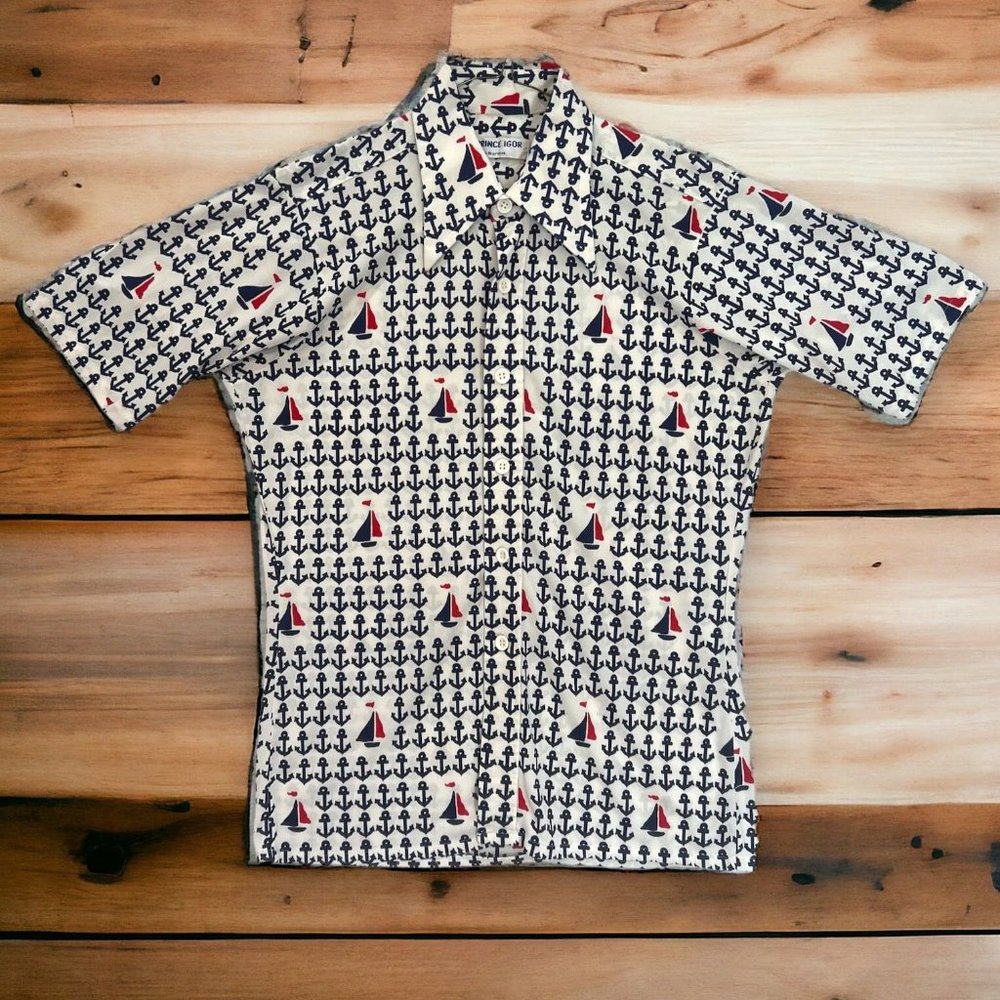 Vintage Prince Igor by Burma Captains Button Up Shirt Anchors and Sailboats